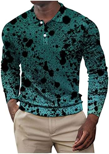 Машки Долги Ракави Маица Копче до Ревер Блузи Мода Печатење Пуловер Тениски Кошули Пуловер Свиркач Блуза
