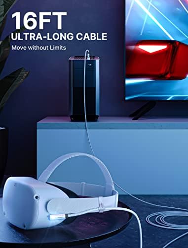 Jsaux 2-во-1 линк кабел 16 ft компатибилен со Meta/Oculus потрага 2 додатоци и компјутер/Steam VR, USB 3.0 адаптер за пренесување