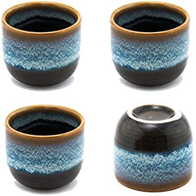 Среќна продажба HSSC-ERTH4H, сет од 4 совршени чаши за керамички ради 2 fl oz јапонски снабдување со јапонски ресторани, дизајн на земја