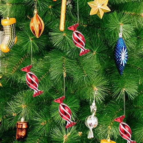 30 парчиња украси за новогодишна елка црвена бела искривена слатка бонбони пеперминт висечки приврзоци со кабел за одмор Божиќно