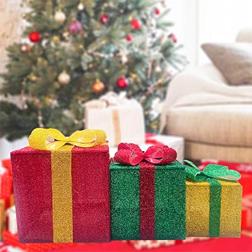 Божиќни осветлени кутии за подароци 60 LED светло осветлување на затворено отворено кутии за дрво од Кристамс, двор, дом, Божиќни