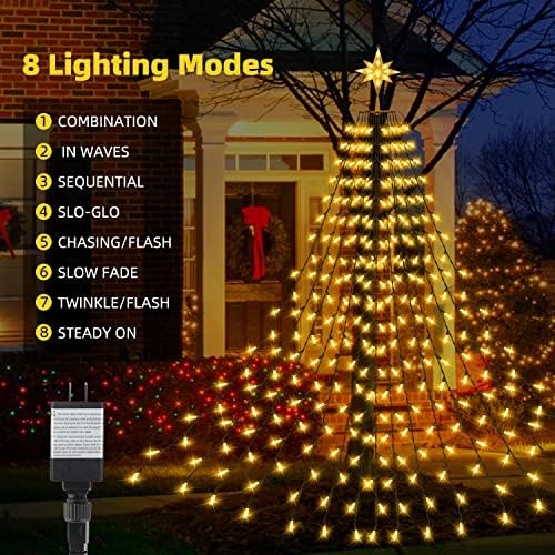 Зелена погодност Божиќна декорација на отворено starвездени светла, 11 -ти елка за елки за елки 312 лежеа 8modes Промена