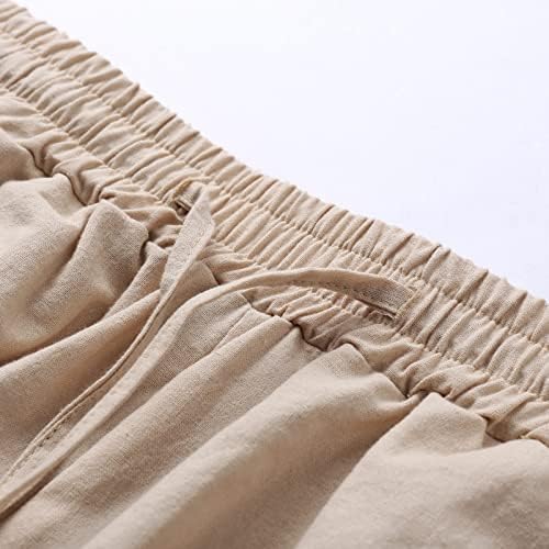 Летни панталони за жени, памучни постелнини облечени обични широки нозе палацо јога панталони со трендовски панталони со џебови
