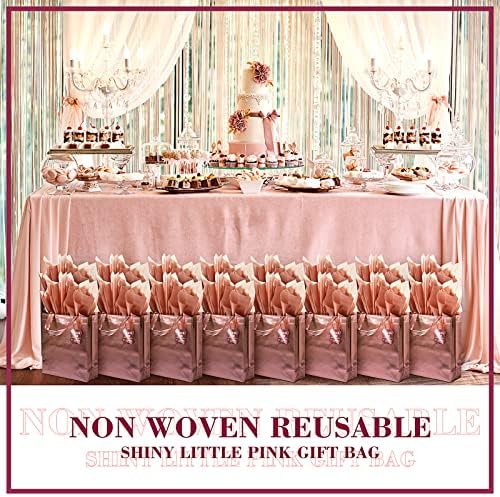 24 парчиња торби за подароци од розово злато, не ткаени торби за подароци за еднократна употреба со рачка сјајна забава добра торба
