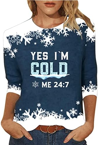 Божиќна маичка за жени Да, јас сум ладно мене 24: 7 снегулка печати џемпер женски обични врвови со долги ракави на врвовите