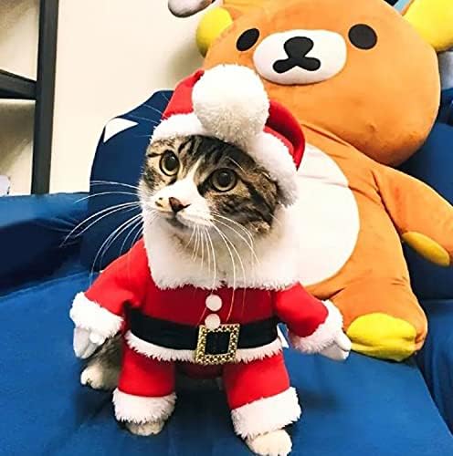 Божиќна мачка смешна облека! Облека за миленичиња Дедо Мраз со капа! Кучиња и мачки Дедо Мраз костум Зимски палто! Божиќен костум поставен за