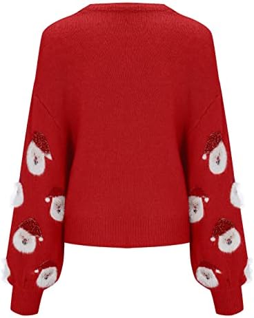 Божиќен плетен џемпер жени симпатична весела Божиќ пулвер со долги ракави екипаж џемпери за џвакања на каса за одмор