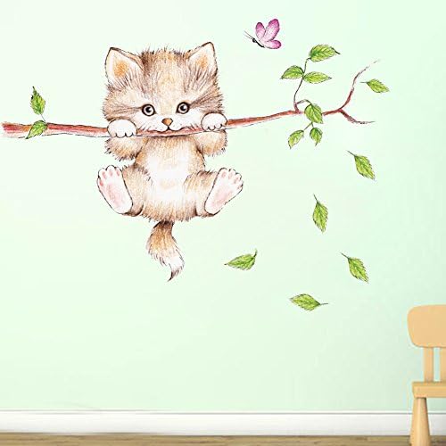 Амаонм Цртан Филм Симпатична Мачка На Гранките На Дрвјата Ѕидни Налепници Отстранливи Налепници За Ѕид За Писе Декор Налепници За