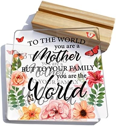 Мајка Подарок на Светот вие сте Мајка Цитати Јасно Биро Декоративен Знак Спомен Подарок Цветна Мајка Акрилна Плоча Со Дрвен Штанд Декор За Биро