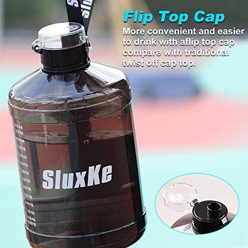 Sluxke Gallon Big Water Shoth со рачка, 128oz протекување на BPA бесплатно фитнес спортско шише со вода со мотивациски временски маркер