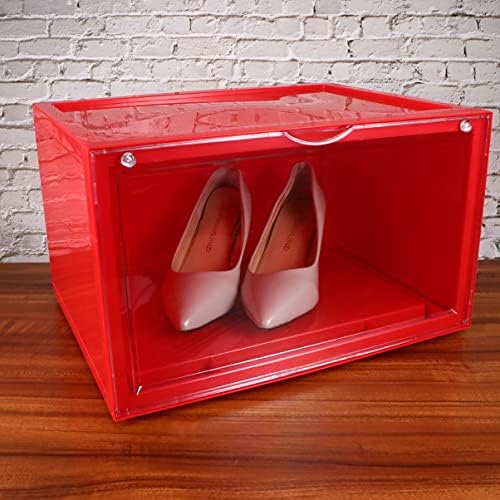 Toyvian Clear Shoe Boxes Stickable Stake Shoe Cox Организатор за чевли Пластичен патека за патики контејнер за под кревет плакарот гаража за влез црвена 36x28x22cm чиста кутија за чевли