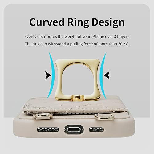 Romiela iPhone 13 Pro Max Ring Case со држач за држачи на картички, лента за ленти, RFID, блокирајќи го кожниот капак 360 ° ротација прстен