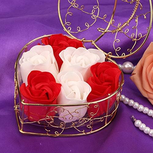Векдуо Позлатена Железна Корпа со 6 Сапун Розово Срце Миризливо Тело За Капење Ливче Од Розов Цвет Сапун Свадбена Декорација