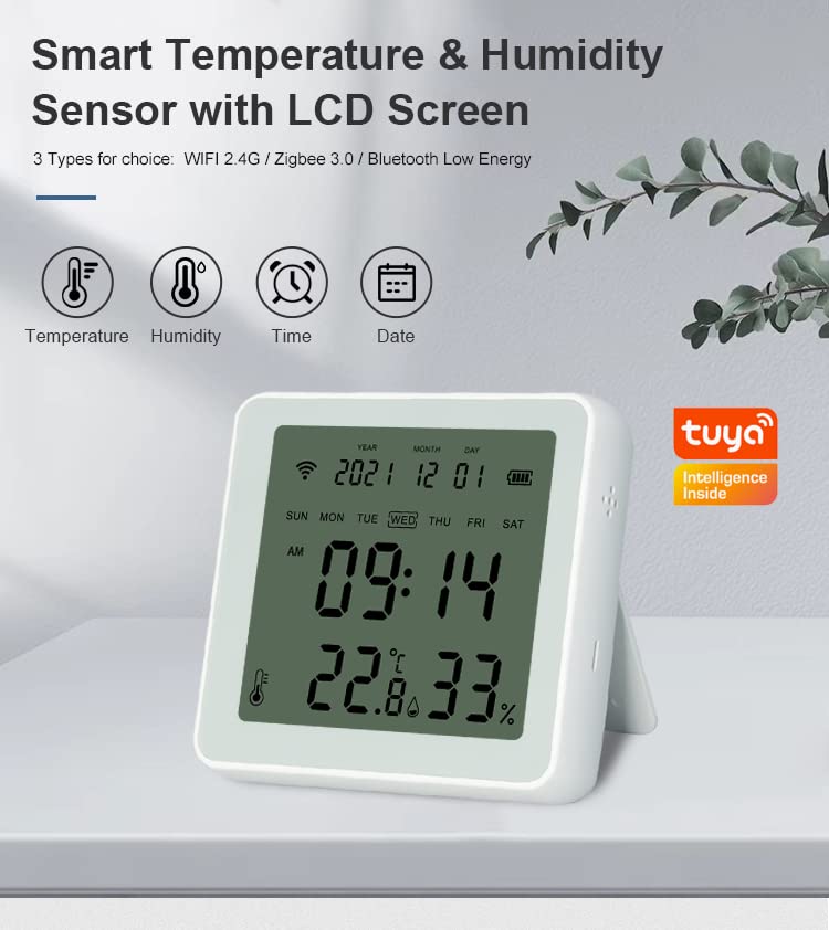 Tuya Zigbee WiFi Bluetooth Паметен Сензор За Монитор За Температура И Влажност Со LCD Дисплеј, Гласовна Контрола Компатибилна Со Алекса,Асистент
