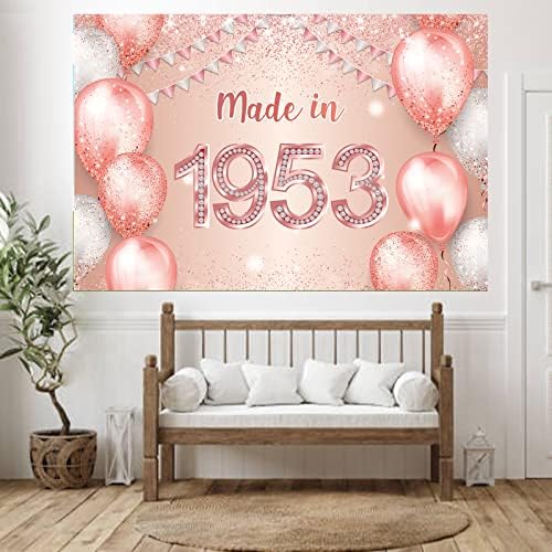 Направено Во 1953 Година Розово Злато Среќен 70 Ти Роденден Банер Навива на 70 Години Позадина Балон Конфети Тема Декор Украси За