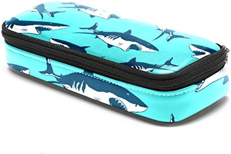 Ајкула печати кожен молив со молив, торба со пенкало со двојна торбичка за чување торби за канцелариски торби за училишна работа за момчиња