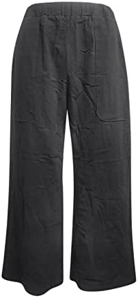 Panенски панталони трендовски цврста боја памучна постелнина еластична половината лабава широка панталони за нозе Обичен бизнис