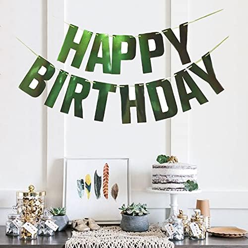 Среќен роденден Банер декорација Зелени букви, забава за забави за роденденска забава атмосфера декорација
