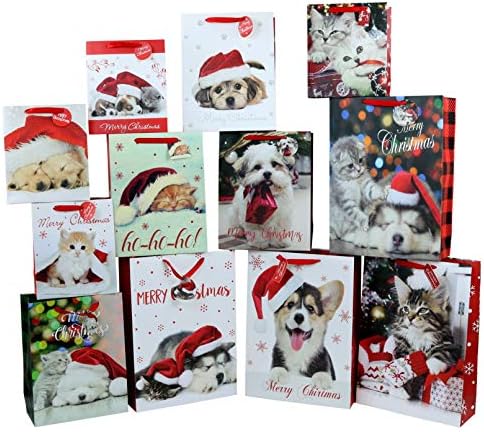 Иконикални Торби За Подароци За Божиќ, Кученца И Мачиња, 12-Брои