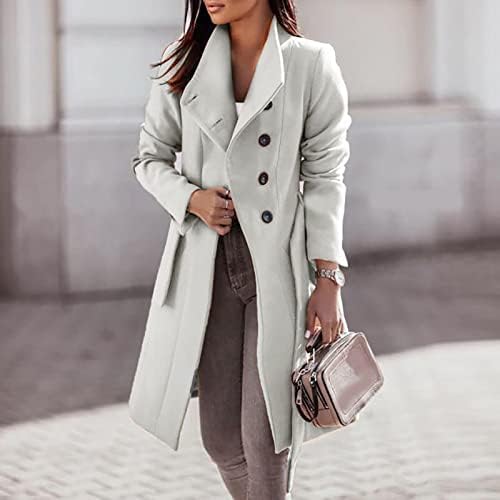Женски ров со палто на палто на палто со дебела грашок со дебела грашок со цврста боја на средна јакна со џебови со џебови