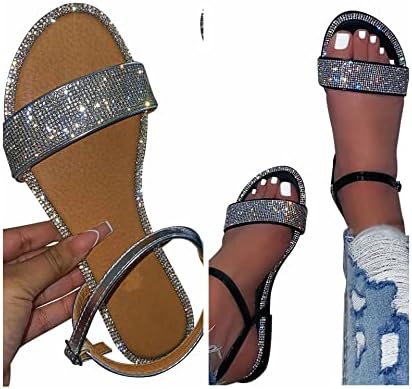 Папучи за жени, сандали за жени модни страшни дијамантски апостолки модни сјајни рамни сандали чевли на плажа