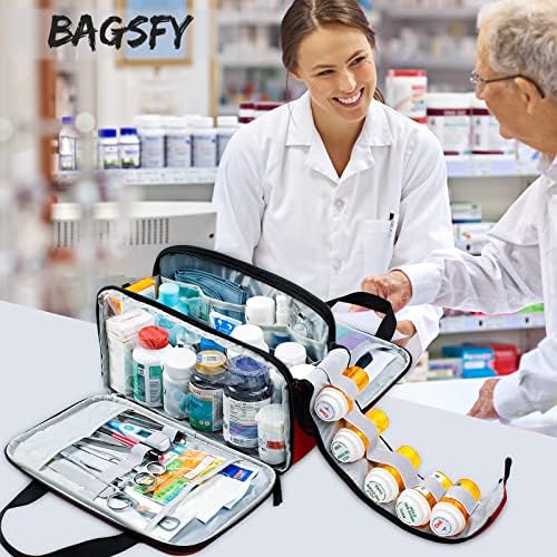 Bagsfy целосна торба за отворен лек празна, торба за прва помош во семејството, торба за складирање на мали лекови, организатор на шише