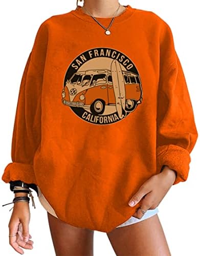 Safrisior жени гроздобер руно печати графички преголем џемпер со долги ракави екипаж, обичен скокач за влечење на пулвер