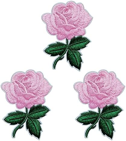Kloriz со 3-пакет розова роза извезено железо на лепенка цветна облека за ткаенини додатоци Апликација за Денот на мајката подарок