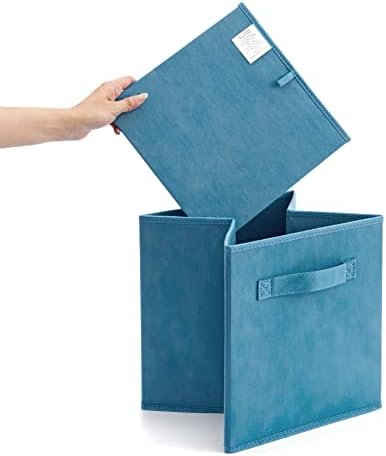 Комплет Ezoware од 10 канти за корпи за ткаенини, Niagara Blue Clospsible Organizer Cube Cube со рачки за дома, спална соба, расадник