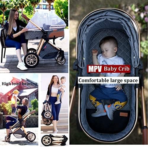 Бебе шетач Новороденко-вагон чадор шетач шетач за новороденче до дете, преносен шетач за бебиња за бебиња, анти-шок извори што може да се преклопи