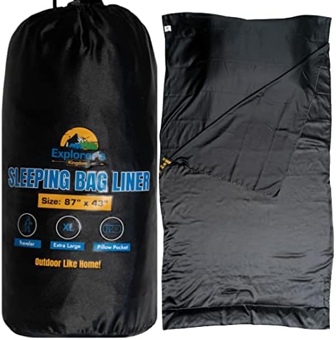 Истражувач на кралството Свилен лагер за спиење, џеб за перници, екстра голем, лесен и компактен лист за тен - вреќа за спиење за возрасни за кампување,