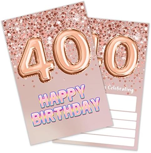 Покани за 40 -ти роденден на Шлинко, розово злато, роденденска забава, 40 роденденски покани за девојчиња, прослава за забава, материјали за