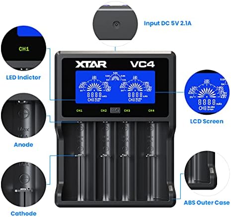 Charger за полнење на батерии XTAR, 4 заливи полнач