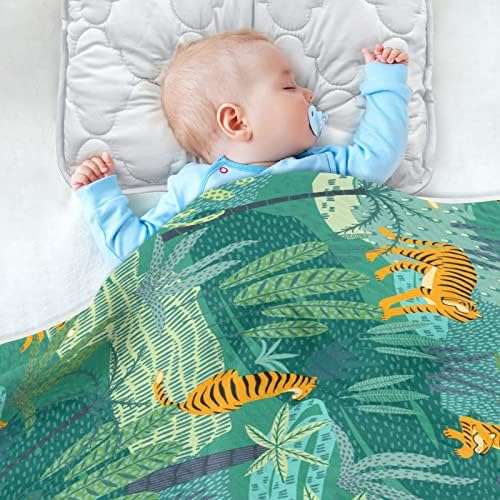 Tigers Jungle Tropical Unisex Flucky Baby Blke за креветчето за креветчето за дневно згрижување со густ и мек материјал новороденче кое прима ќебе за патнички шетач за подароци за пату?