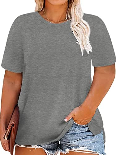 Vislily жени плус големина на врвови во боја блок маици со кратки ракави Туники XL-4XL