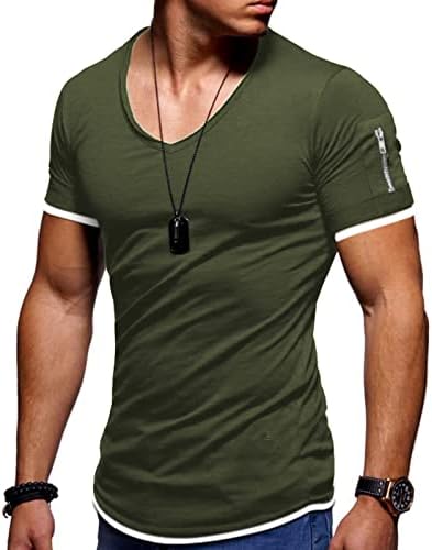 Iwoo mens v вратот кошули мускули атлетски тренинзи маици обични врвови на пулвер врвови на контрастна боја маички маички маички