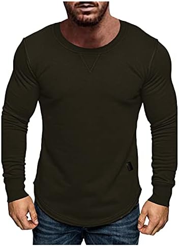 Gdjgta машки v врат кошули со тенок тенок вклопат обични долги ракави фитнес тренингот Основни обични маици на плажа врвови блузи