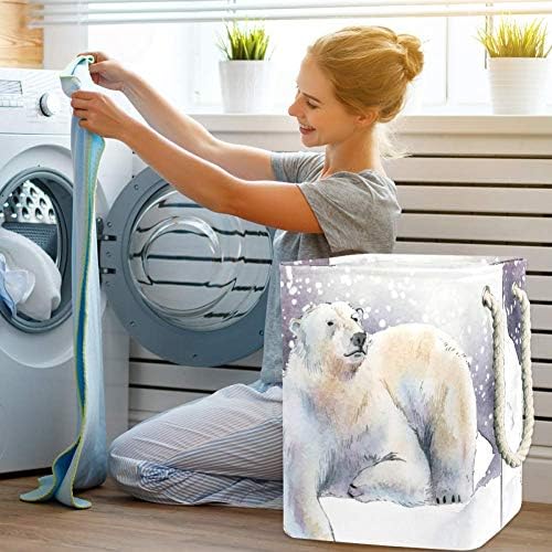 Зимска животинска поларна мечка склопувачки алишта за перење со рачки корпа за перење, голема корпа за корпи за складирање