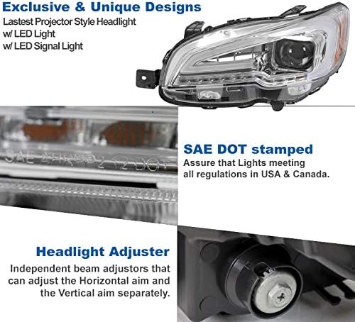 ZMAUTOPARTS LED Секвенцијален Сигнал Проектор Фарови Chrome w/6 Blue DRL Компатибилен со 2015-2020 Subaru WRX STI