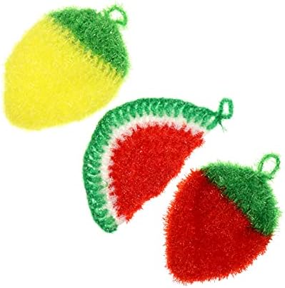 Хемотон микрофибер крпи за садови 3 парчиња кујнски сунѓери за садови овошје облик на овошје чистење сунѓери двојно еднострано миење