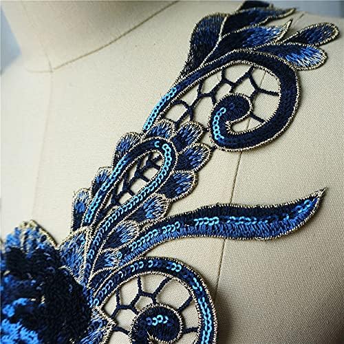 Skreojf морнарица сина секвенца цветна јака извезена наметка апликации чипка ткаенина за ткаенини нето шијат на закрпи за фустан за