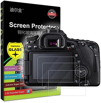 3-Пакет Калено Стакло Заштитник На Екранот w/Топ Лцд Филм Компатибилен Со Canon EOS 70D 80D 90D Дигитална Камера [0.25 mm 2.5 D Висока
