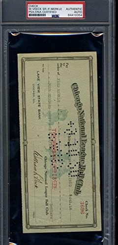 Fred Merkle PSA DNA сертифицирана потпишана 1920 Chicago Cubs Check Check Autograph