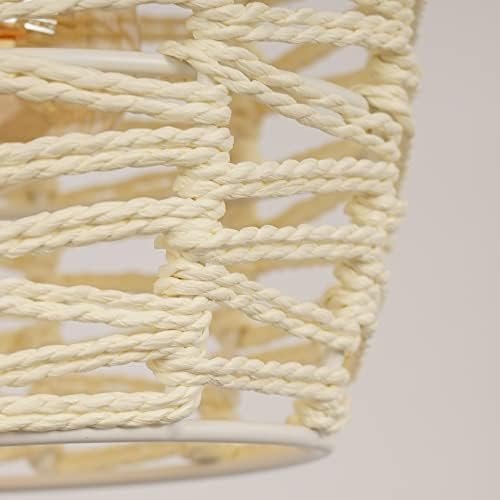 Зосимио приклучок во бохо ткаени јаже со приврзоци со 18 -тина кабел, крем модерна крајбрежна мала висина ламба за трпезарија во спална соба кујна