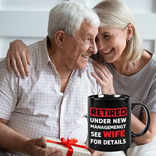Подароци за пензионирање на whdrmbe за мажи за пензионирање на кафе, подарок- 11oz керамички чаша. Поднесени под ново управување, видете