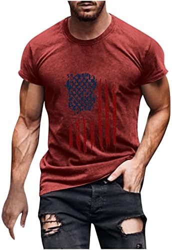 lcepcy Американско знаме за печатење на знаме за мажи обични кратки ракави екипаж на вратот на вратот четврти јули атлетски мускулни маси