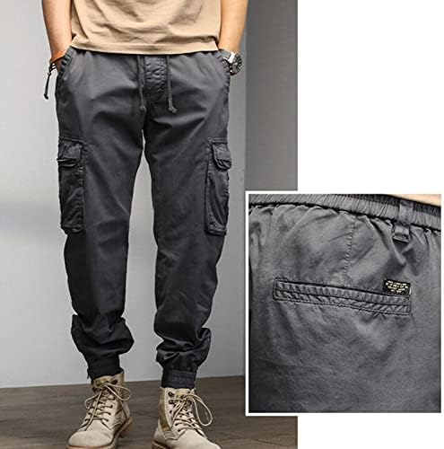 Менски карго панталони Еластична половината мода лабава памучна џеб чипка до еластични панталони од половината, комбинезони ноќ, панталони