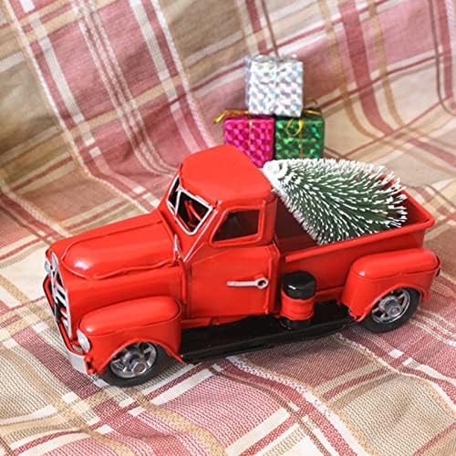 Хевирго црвен камион со новогодишни елки фарма Божиќ црвен камион декор фарма куќа гроздобер црвен камион Божиќ минијатурен камион украс