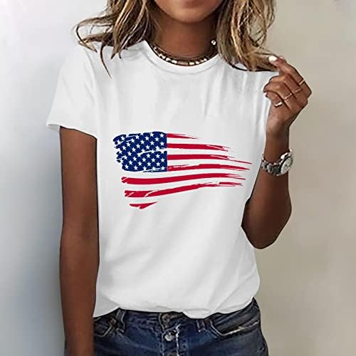 Американска кошула со знаме за жени со кратки ракави Основни маички Облекани графички маици Starвездички ленти САД врвови на 4-ти јули кошули