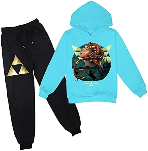 Maxvivo Legend of Zelda Print Hooded Sweatshirt+Sweatpants-2 Piet Tracksuit Outfits за деца